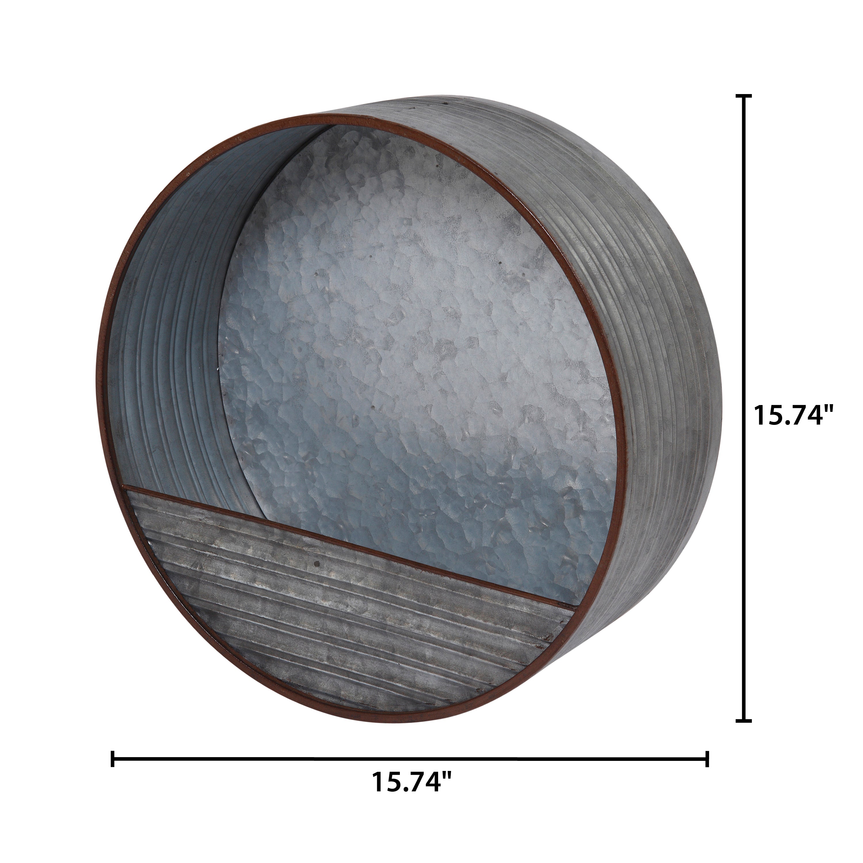 15.7 in. Round Galvanized Metal Hanging Wall Planter